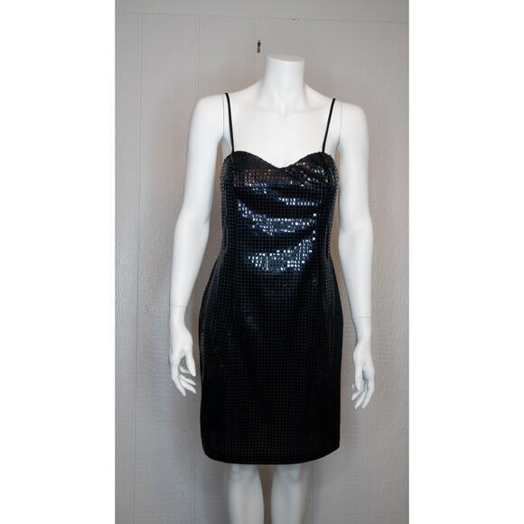 VINTAGE '90s "Bianca" Black Sequin Mini Dress MEDIUM - Picture 2 of 9